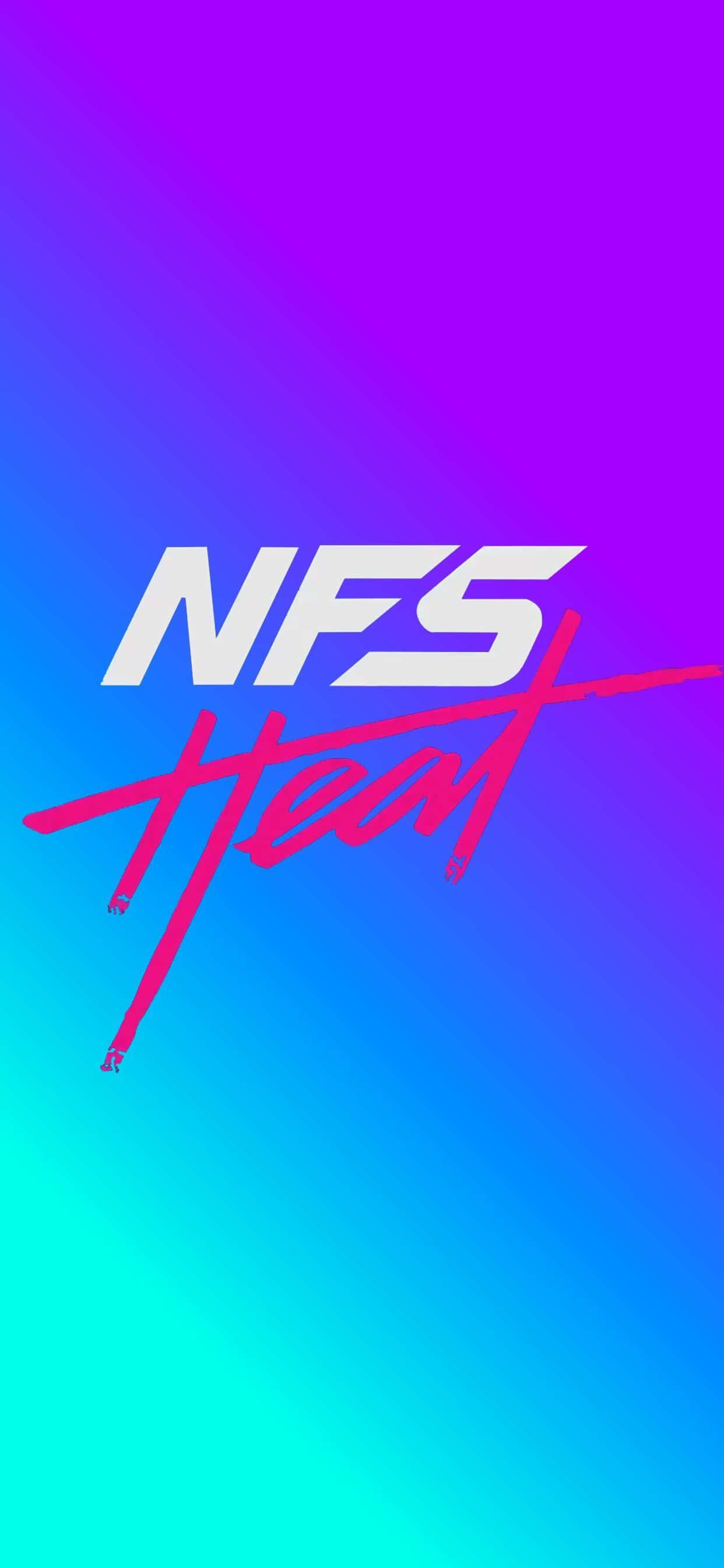 iPhone XS Max 《Need for Speed Heat》標題Logo背景 壁紙 — 充滿活力的漸變背景，中央放置粗體白色和粉紅色NFS Heat標誌。