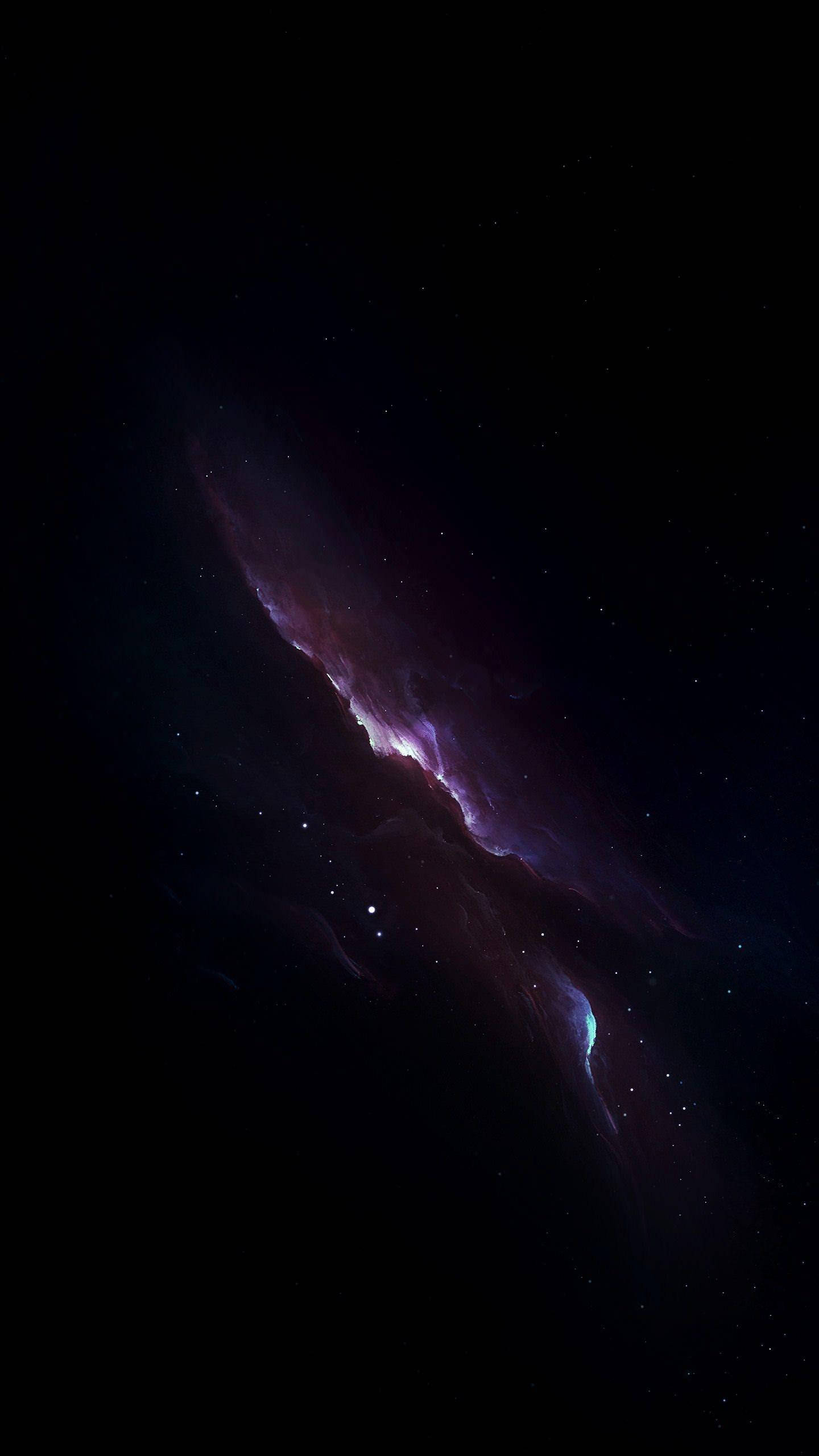 iPhone XS Max OLED 紫色星雲 壁紙 — 一個宇宙星雲喺佈滿星星嘅黑色虛空中發出鮮豔嘅紫色同藍色光芒。