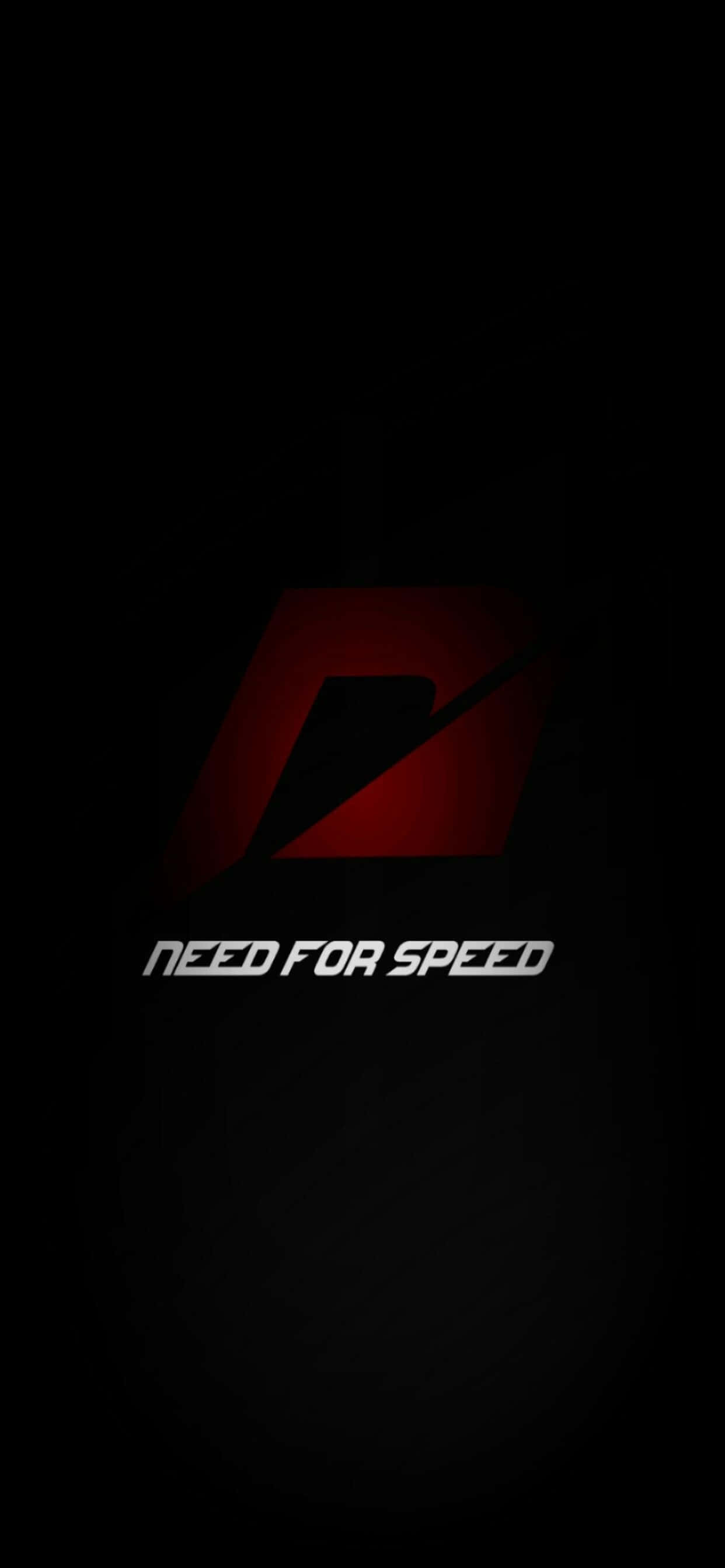 iPhone XS Max 上《Need for Speed Heat》遊戲畫面 壁紙 — 發光的紅色風格化「N」標誌和「Need for Speed」文字在深色背景上脫穎而出。