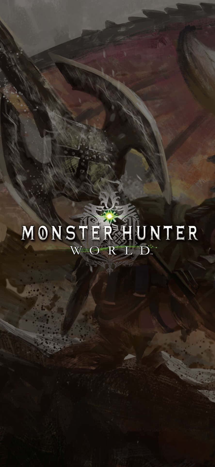 Monster Hunter World 遊戲標誌，獵人與怪物戰鬥中。