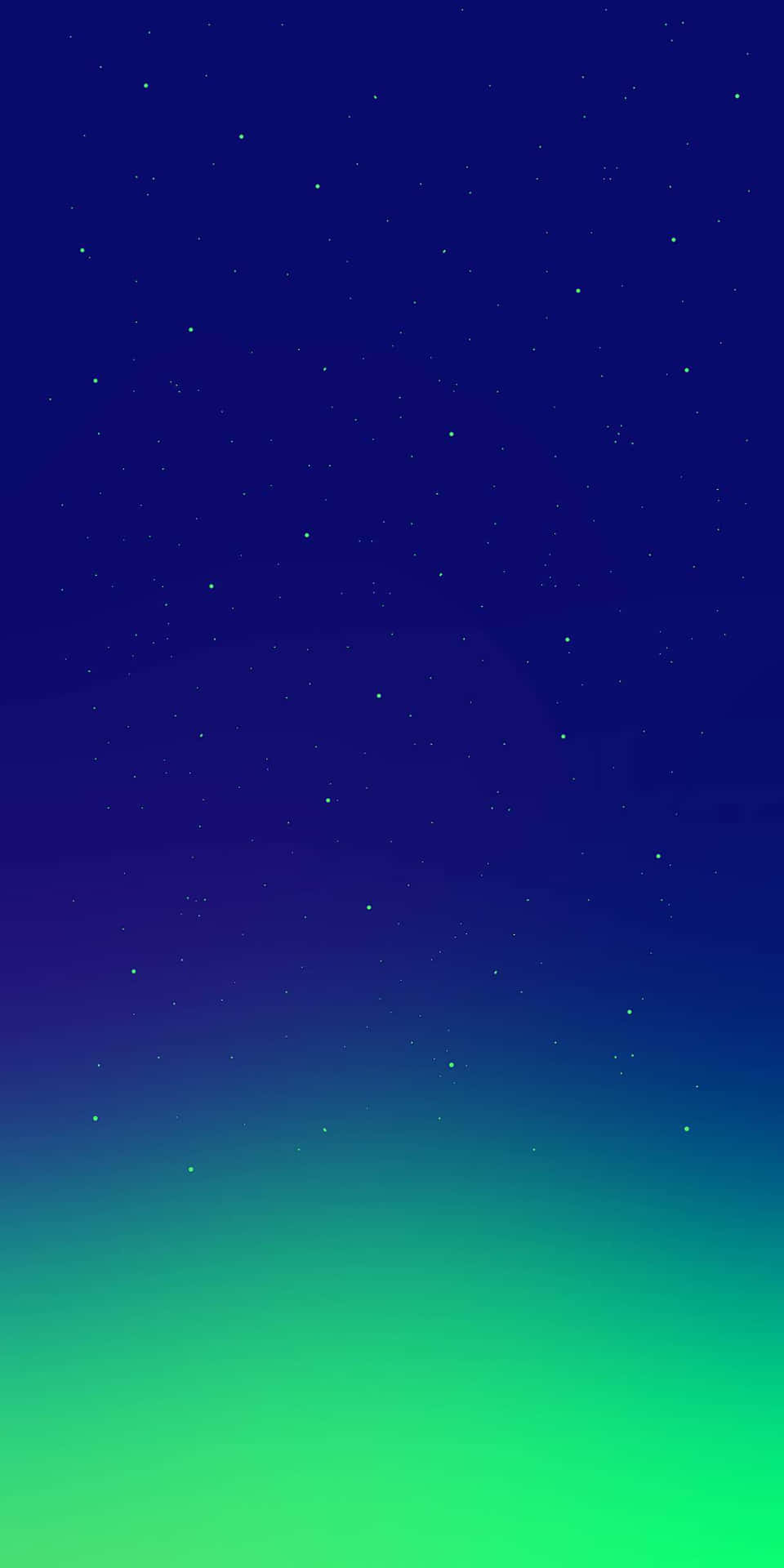 夜空有星星和從藍色到綠色的漸變，位於遠處山丘之上。