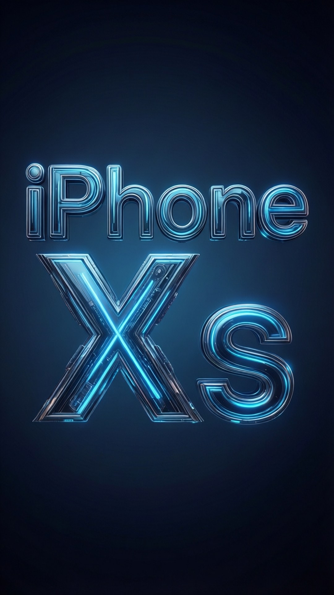 深色背景上發光藍色霓虹 iPhone XS 文字