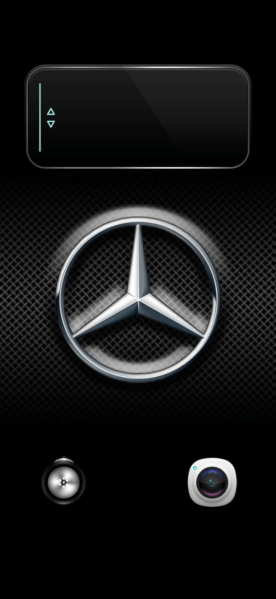 Mercedes-Benz 標誌在深色紋理背景上，帶有電話控制