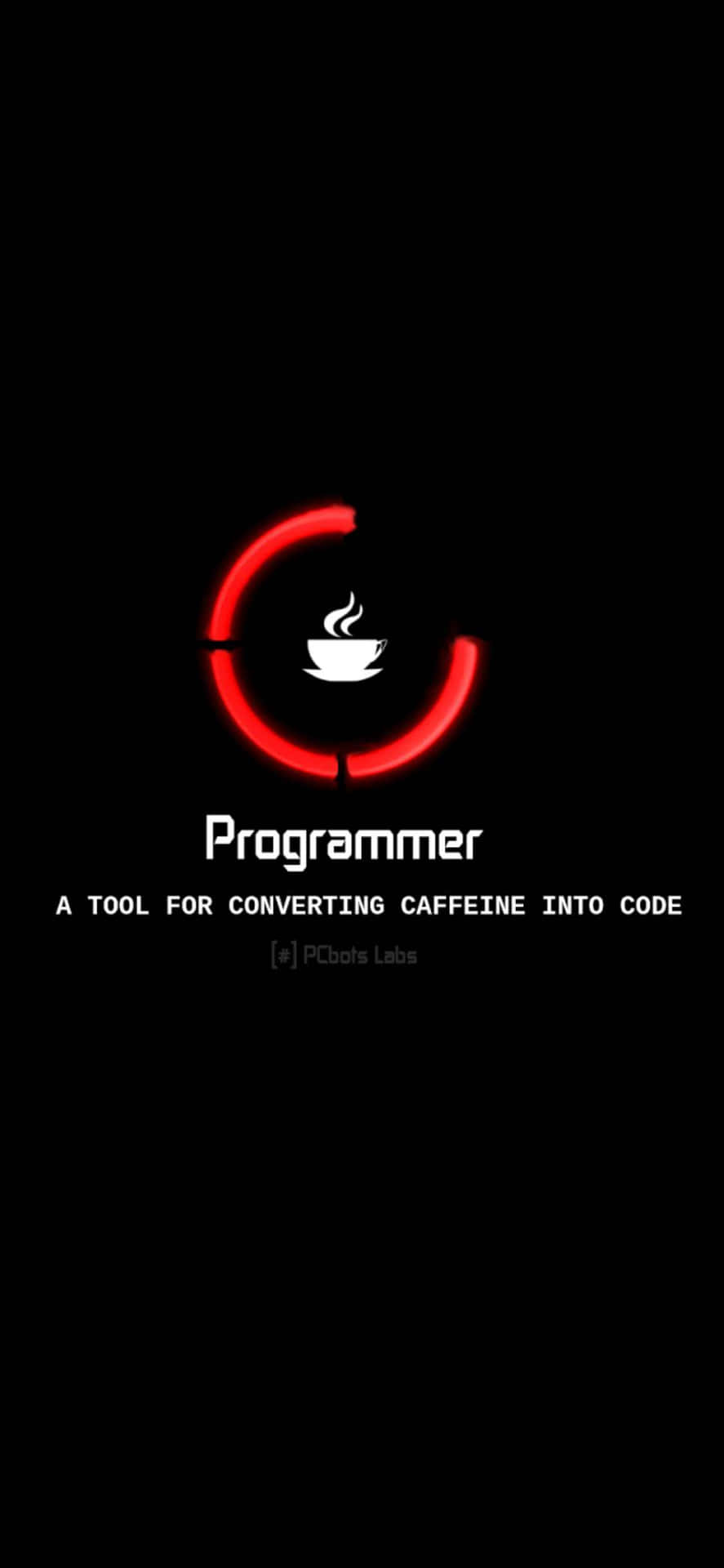 咖啡杯周圍的紅色載入圓圈，帶有 Programmer 文字和標語。