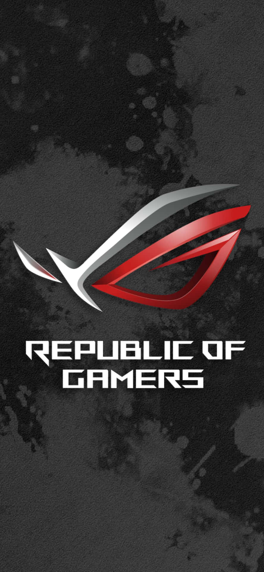 Republic of Gamers 標誌，紅色銀色設計，深色紋理背景