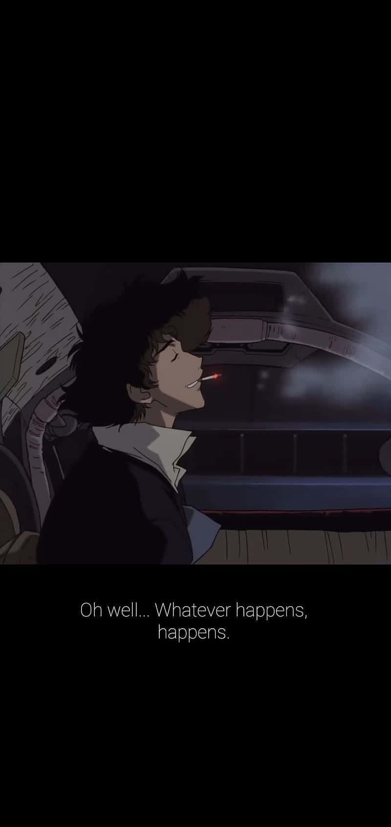動漫角色在夜晚車內抽煙，表情沉思。