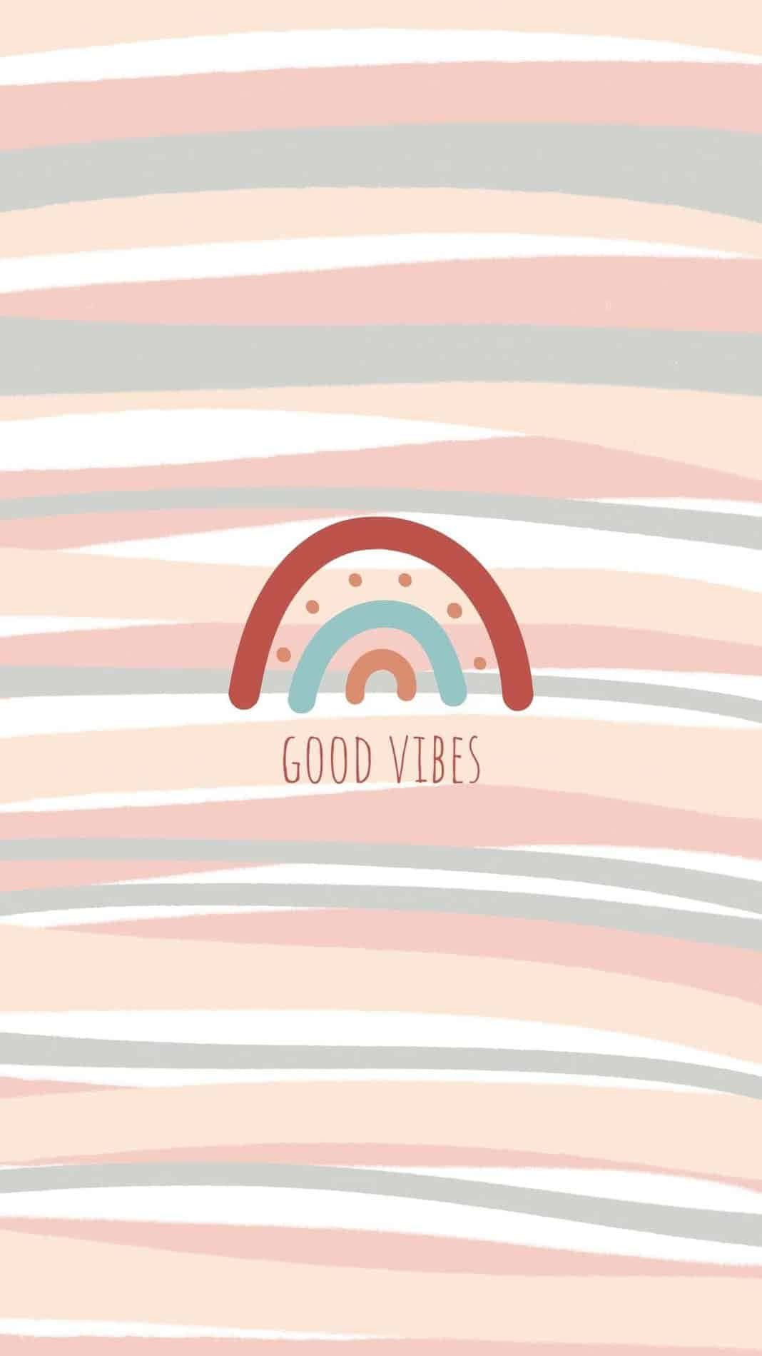 粉彩條紋背景，帶有彩虹和 good vibes 文字。