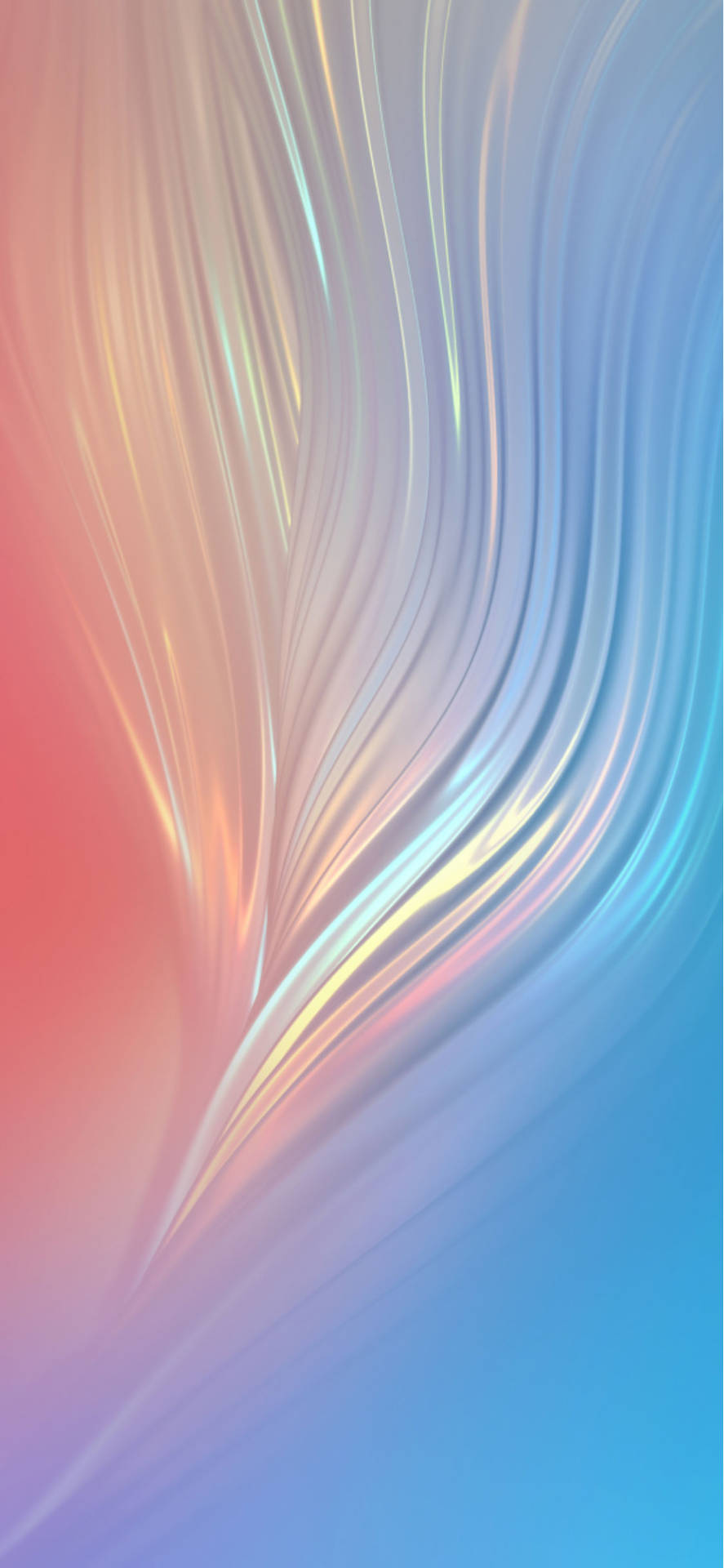 iPhone 高清虹彩玻璃紙頂部壁紙 壁紙 — 充滿活力的抽象流動絲帶，採用粉彩粉紅、藍色和金色，營造出動態漸變背景。