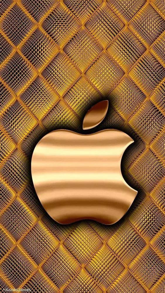 金色Apple標誌在紋理鑽石網格背景上