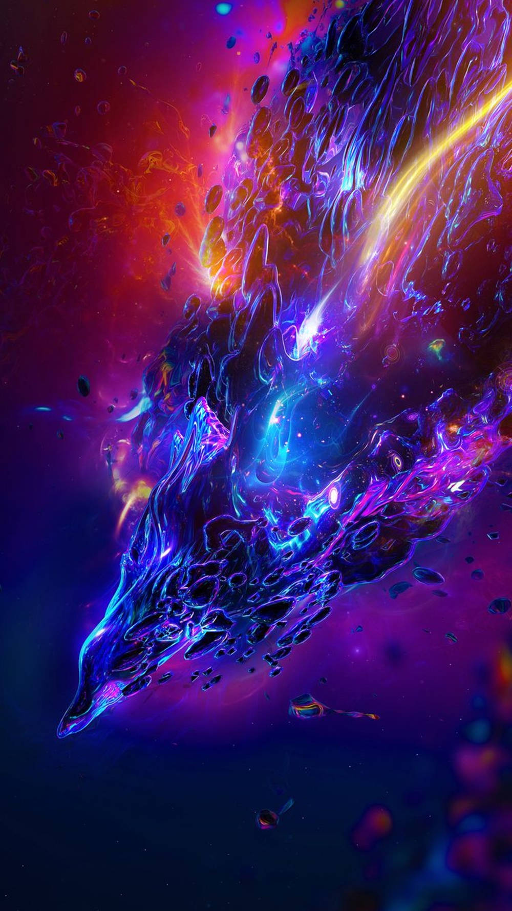 一條發光的霓虹龍飛過色彩繽紛的宇宙星雲。