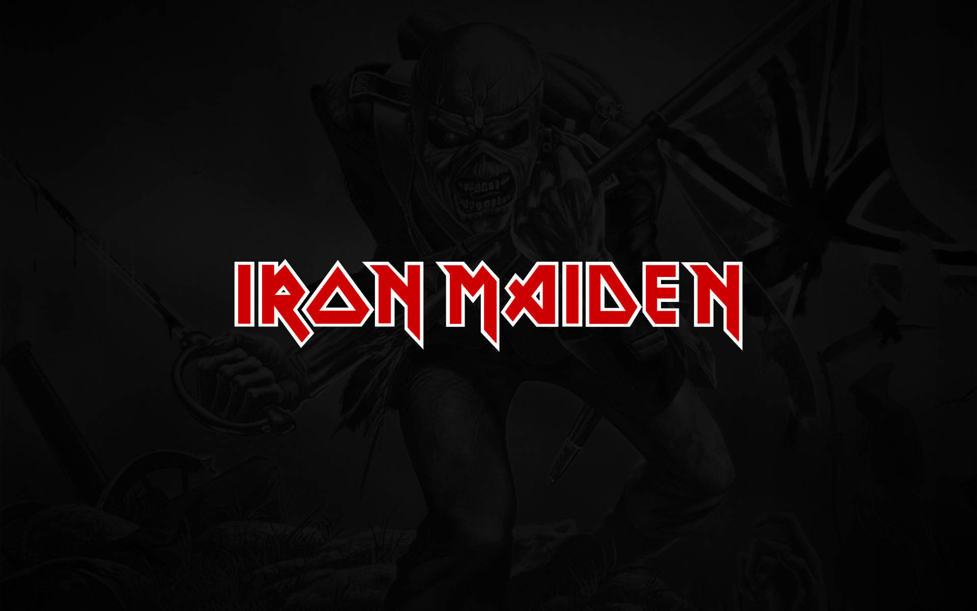 Iron Maiden 樂隊標誌，背景陰暗，有骷髏戰士