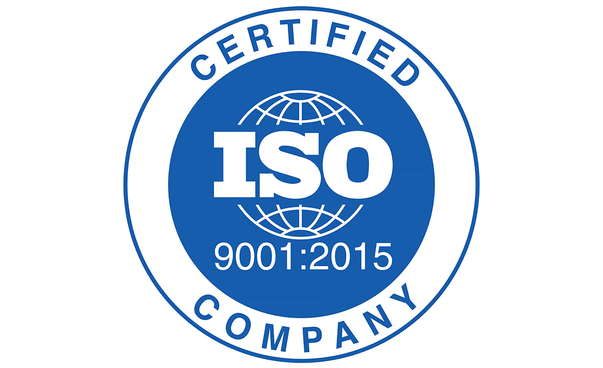 帶有地球設計的ISO 9001:2015認證公司標誌。