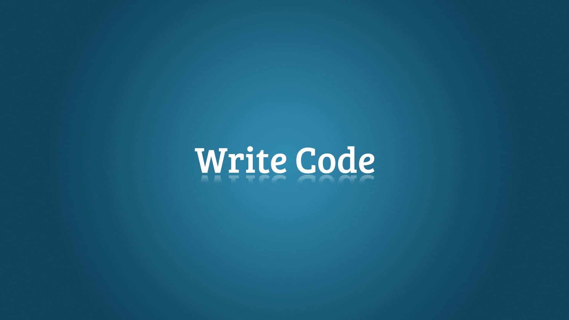 漸變藍色背景，帶有白色文字 'Write Code' 及下方的反射。