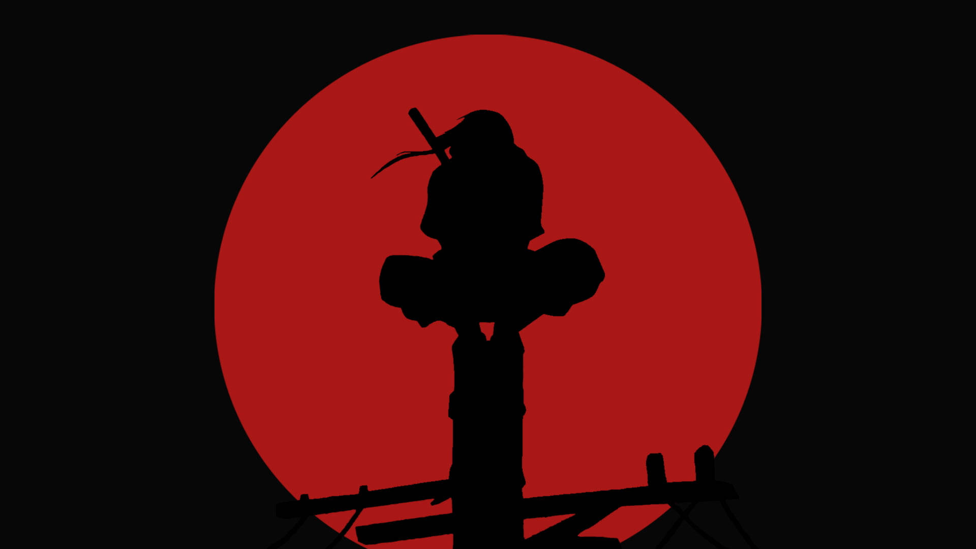 武士戰士剪影在塔上，背景為紅日