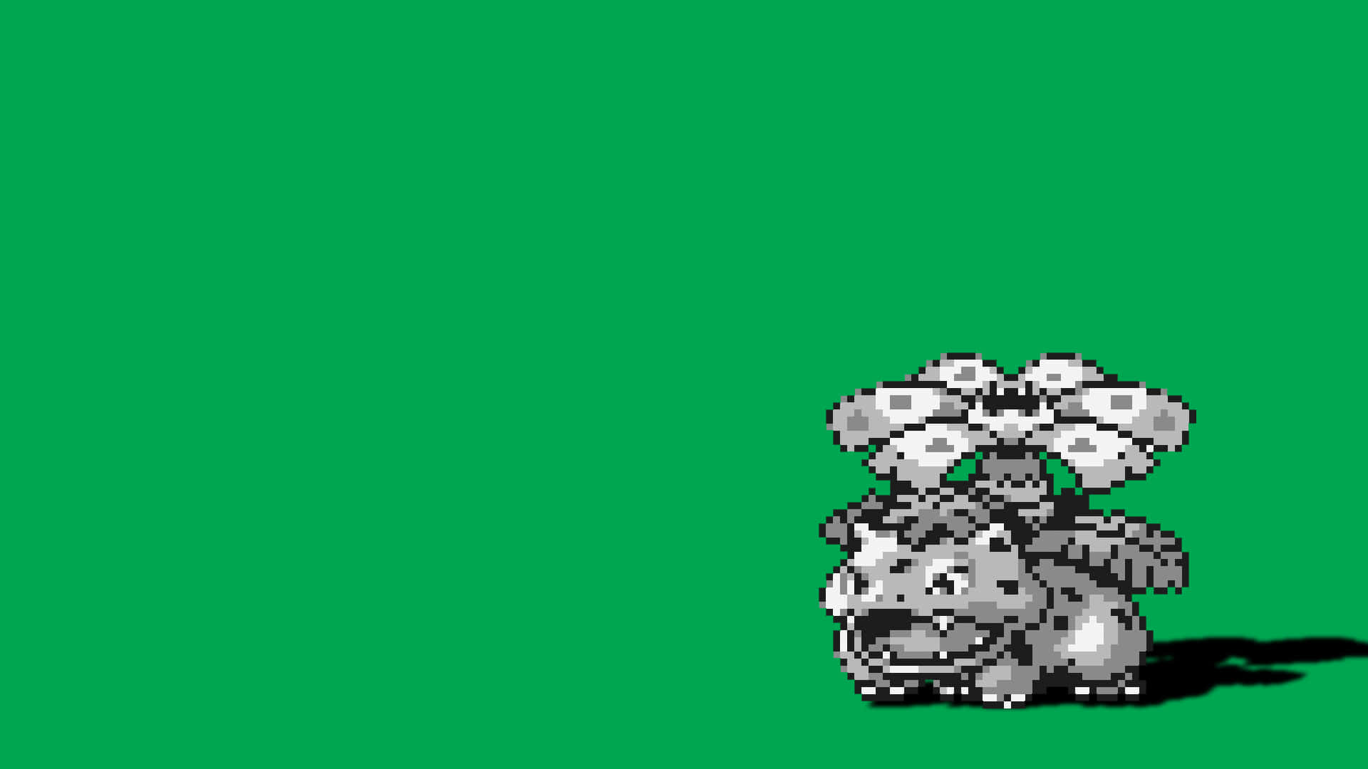 黑白 Ivysaur 壁紙 — 一個像素化的妙蛙種子站在純綠色背景上，投下陰影。