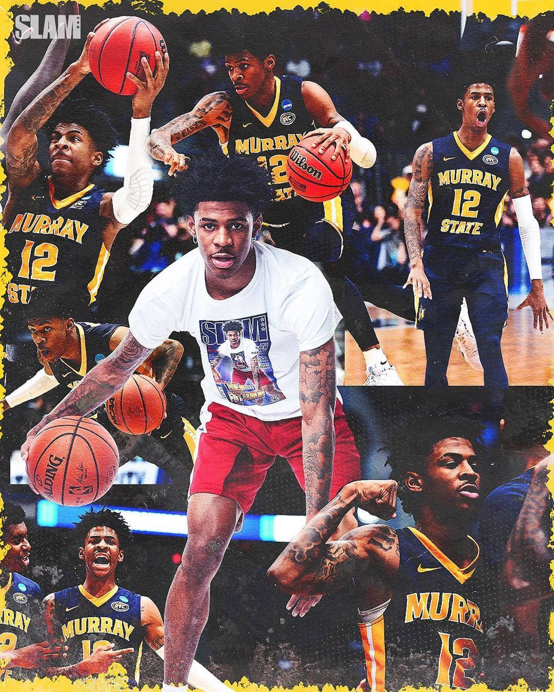 身穿 Murray State 球衣的籃球運動員以多個動態比賽姿勢呈現。 — 莫蘭特 壁紙