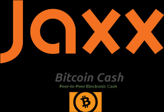Jaxx錢包比特幣現金標誌 壁紙 — 黑色背景上大膽的橙色 Jaxx 標誌，下方有 Bitcoin Cash 文字和圖標。