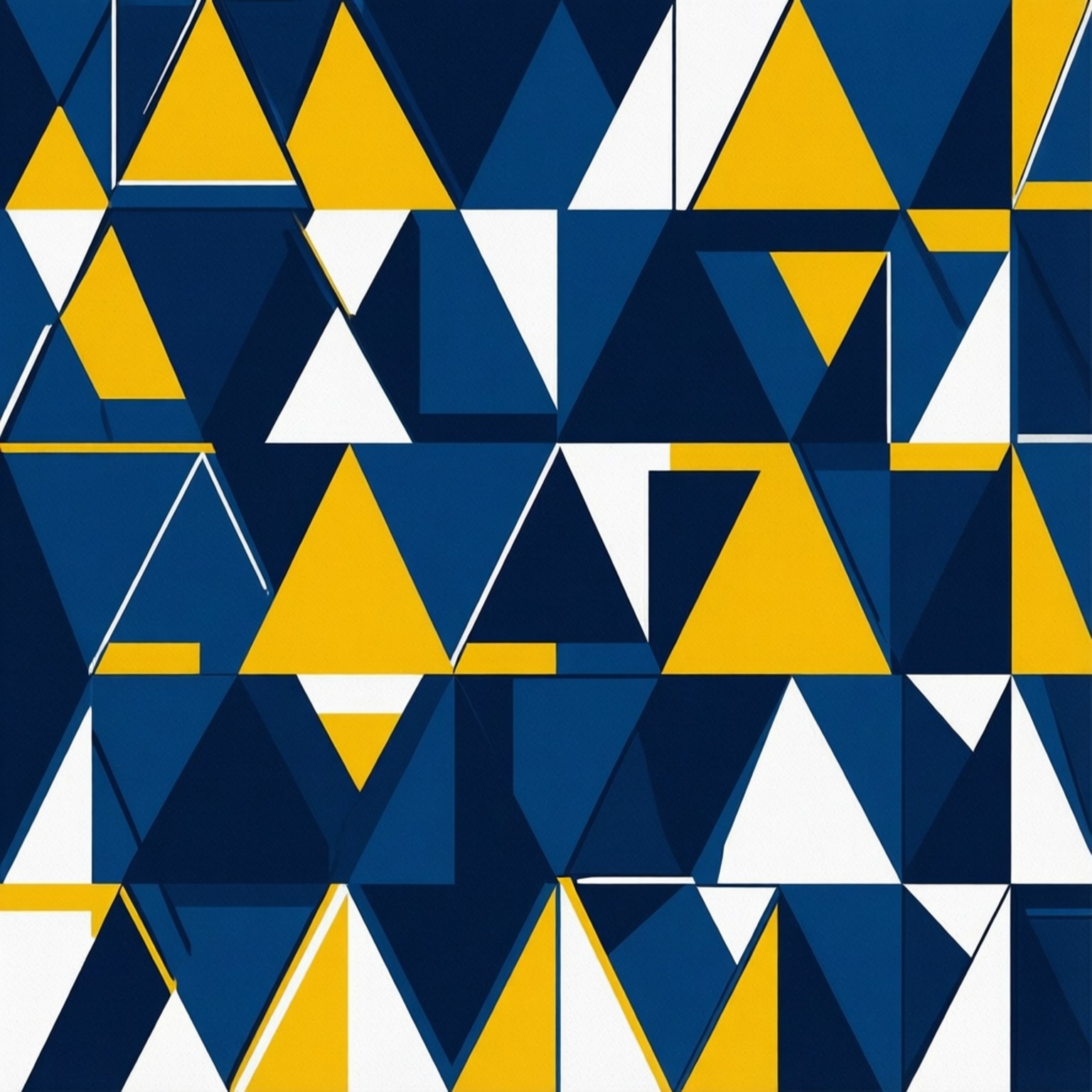 Jazz Geometric Pattern 壁紙 — 大膽的幾何牆紙圖案，由海軍藍、黃色和白色的連鎖三角形組成。