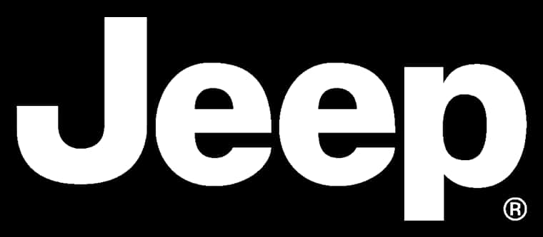 黑白 Jeep 品牌標誌 壁紙 — 經典字體嘅白色Jeep標誌，置中喺純黑色背景上。