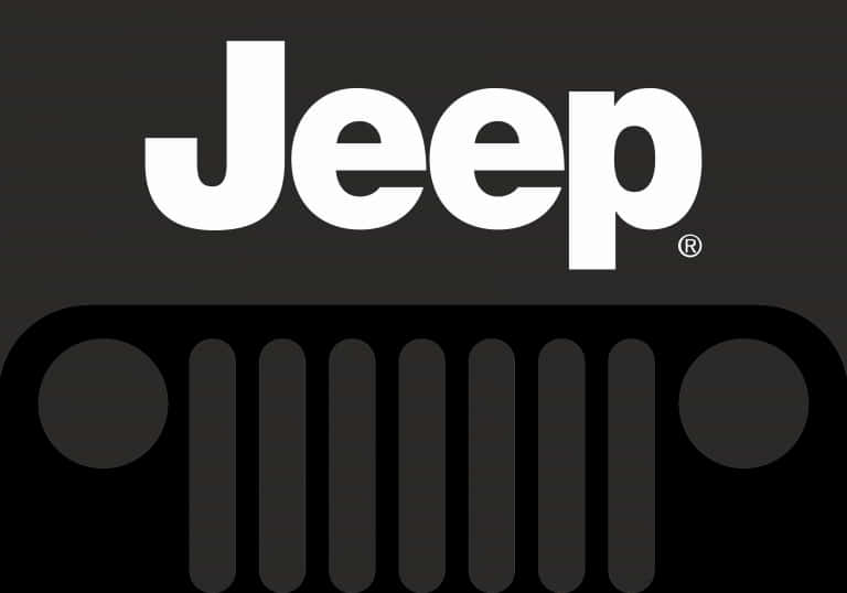 Jeep品牌格柵設計標誌 壁紙 — 大膽的白色 Jeep 標誌和標誌性的七槽格柵輪廓，位於深色漸變背景上。
