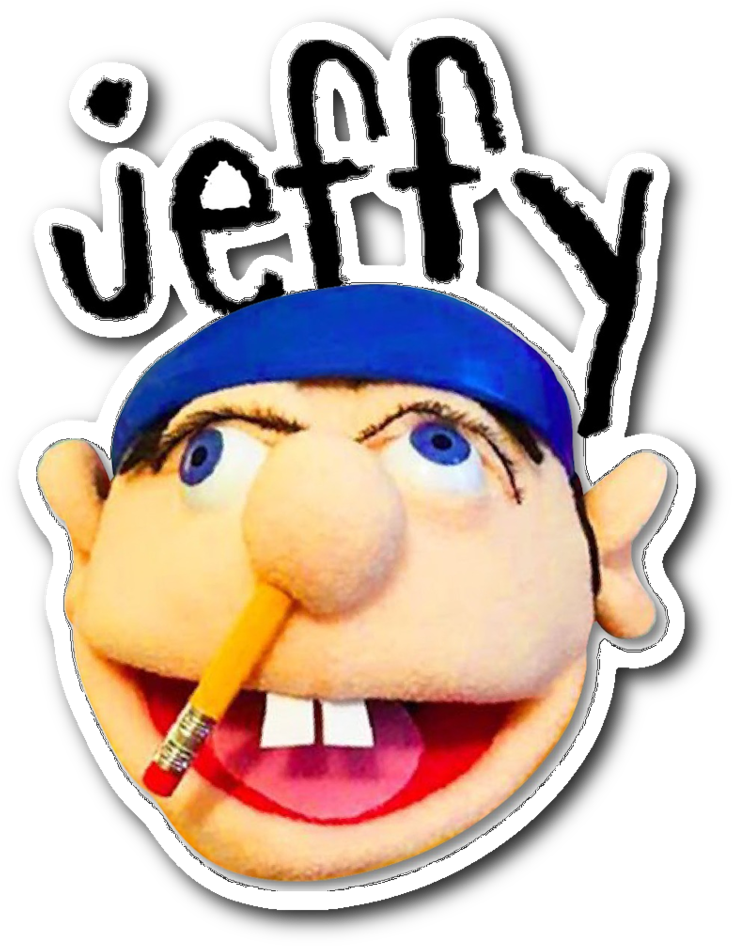 Jeffy木偶角色 壁紙 — 一個名為 Jeffy 的卡通木偶角色，戴著藍色頭巾，嘴裡叼著鉛筆，背景為黑色。