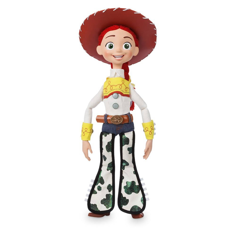 Jessie Toy Story 娃娃 壁紙 — 一個來自《反斗奇兵》的開心 Jessie 公仔，穿著全套牛仔裝備，站在純白色背景前。