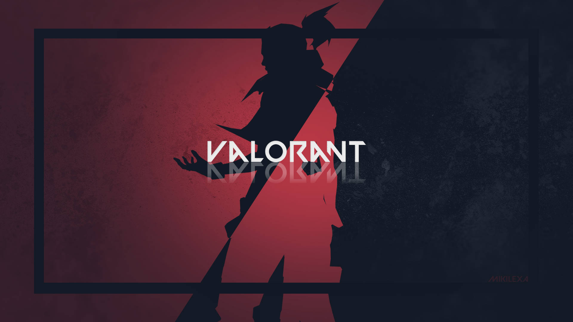 Valorant 遊戲標誌，角色剪影置於紅色和深色背景上。