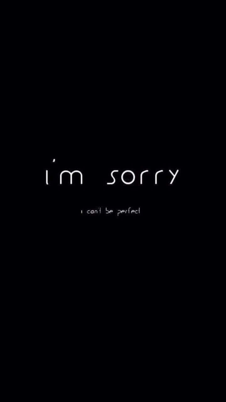  壁紙 — 極簡黑色背景，中央有發光的白色文字「i'm sorry i can't be perfect」。