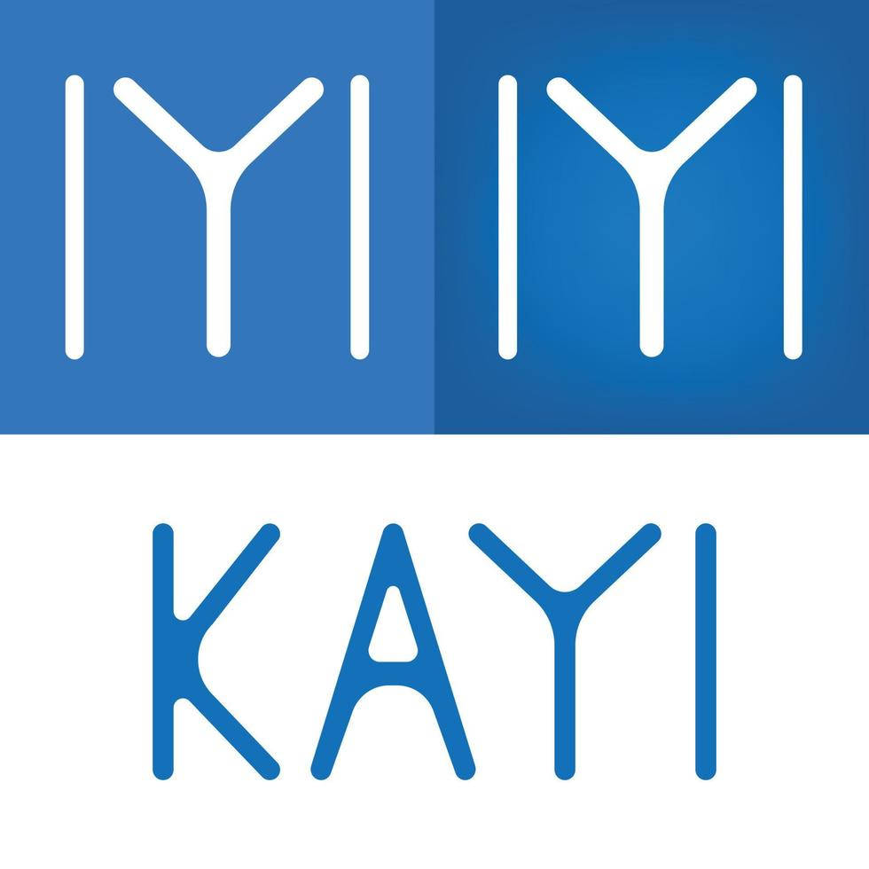 藍白簡約標誌，帶有風格化文字 IYI 和 KAYI。