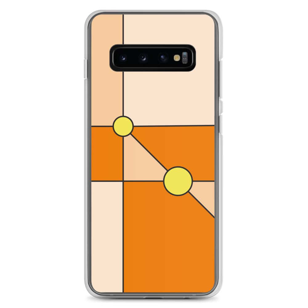 以 Samsung Galaxy S10 展現你的風格 壁紙 — 簡約手機殼，帶有幾何橙色、米色和黃色形狀及幼黑線。