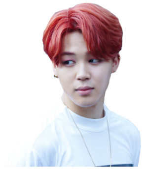 Jimin 紅髮剪影 壁紙 — 一位年輕男子，擁有鮮豔的紅髮和白色T恤，在簡單背景下柔和地凝視鏡頭。