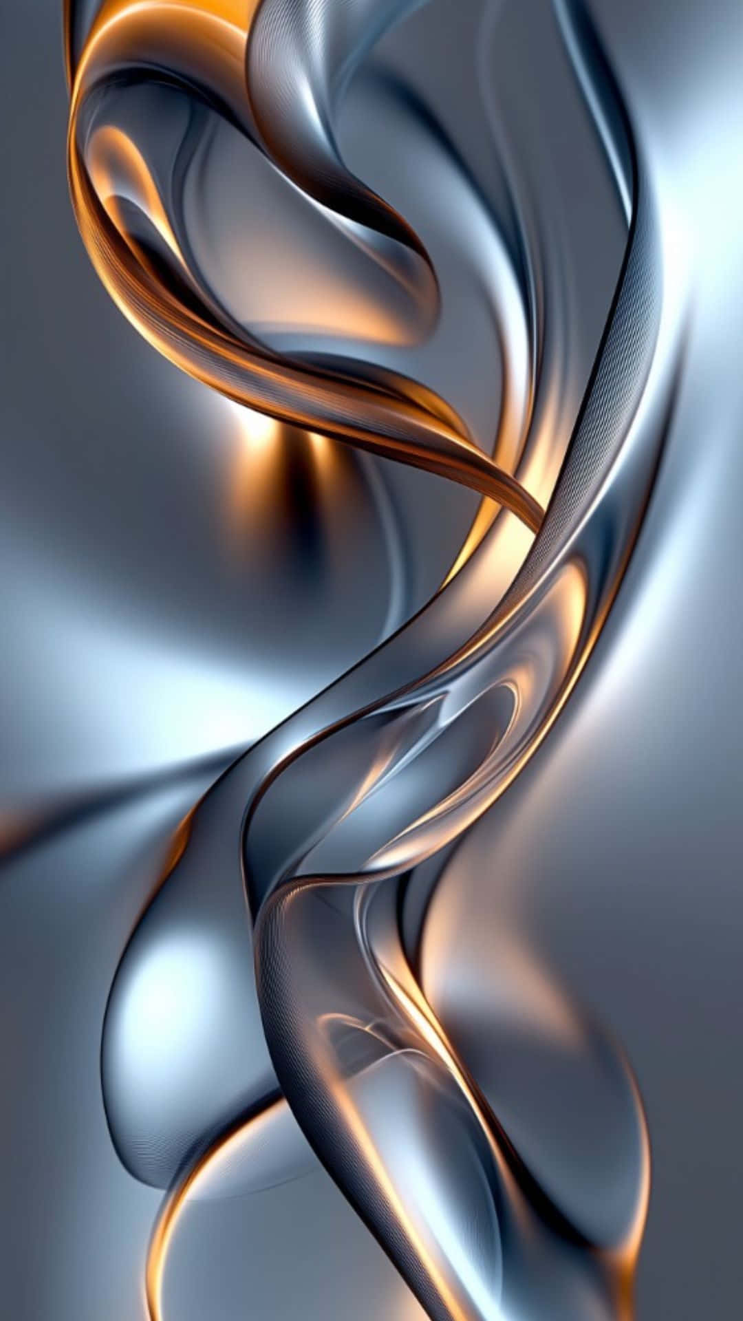  壁紙 — 金色和銀色的時尚金屬絲帶在冷色漸變背景上動態扭轉。