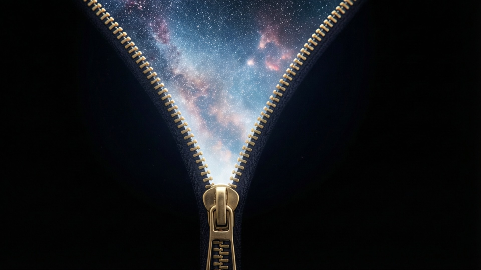 拉鍊打開，露出太空中的彩色星系。