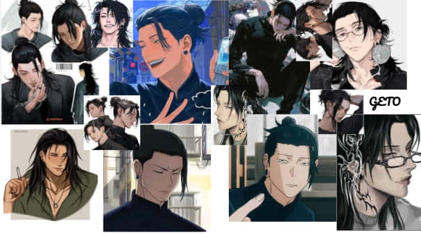 伏黑惠（咒術迴戰/jjk） 壁紙 — 一幅動漫風格男性角色的拼貼畫，黑髮，表情強烈，背景為城市環境。