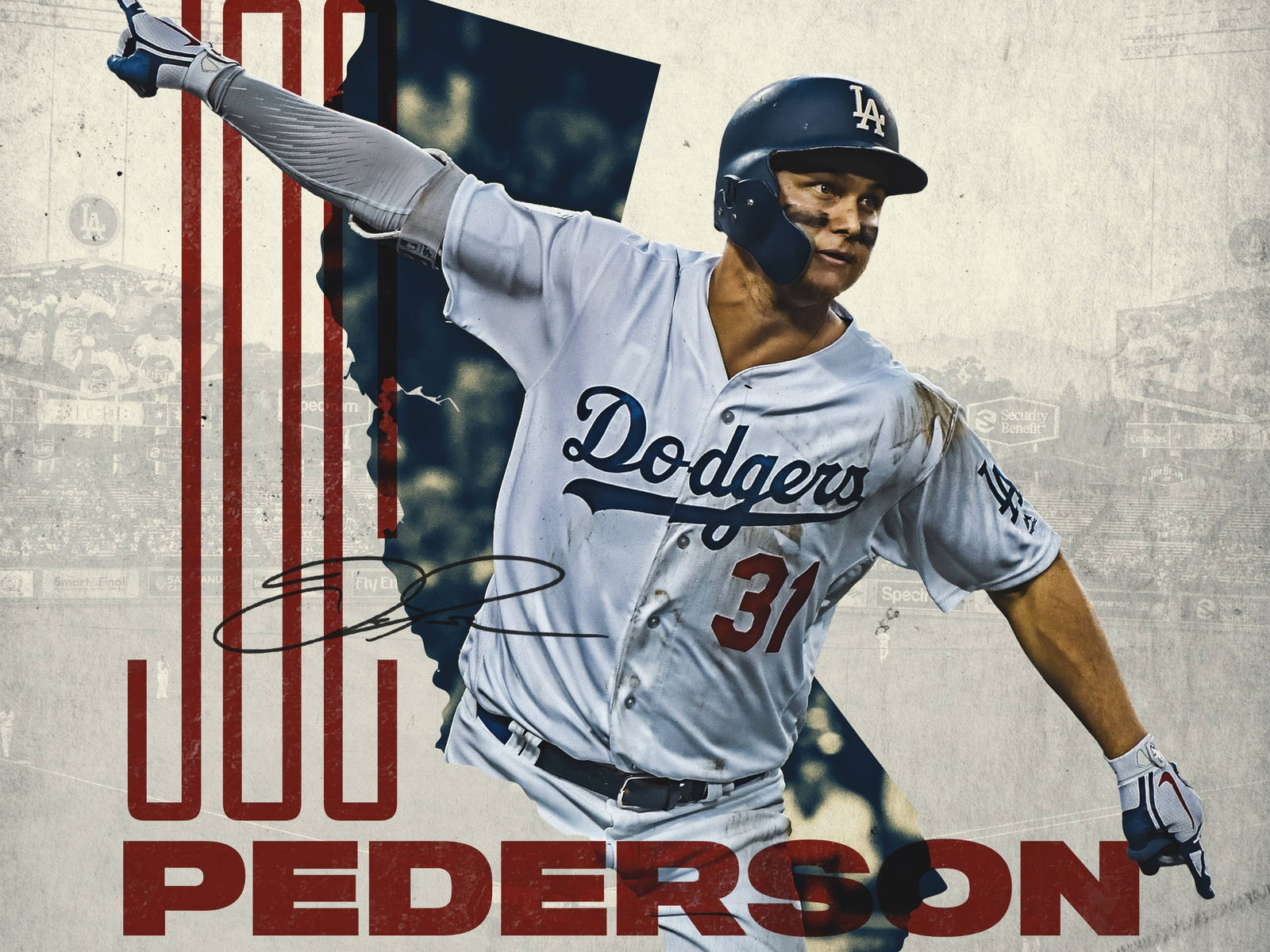 Cody Pederson 道奇隊棒球選手高舉球棒慶祝。