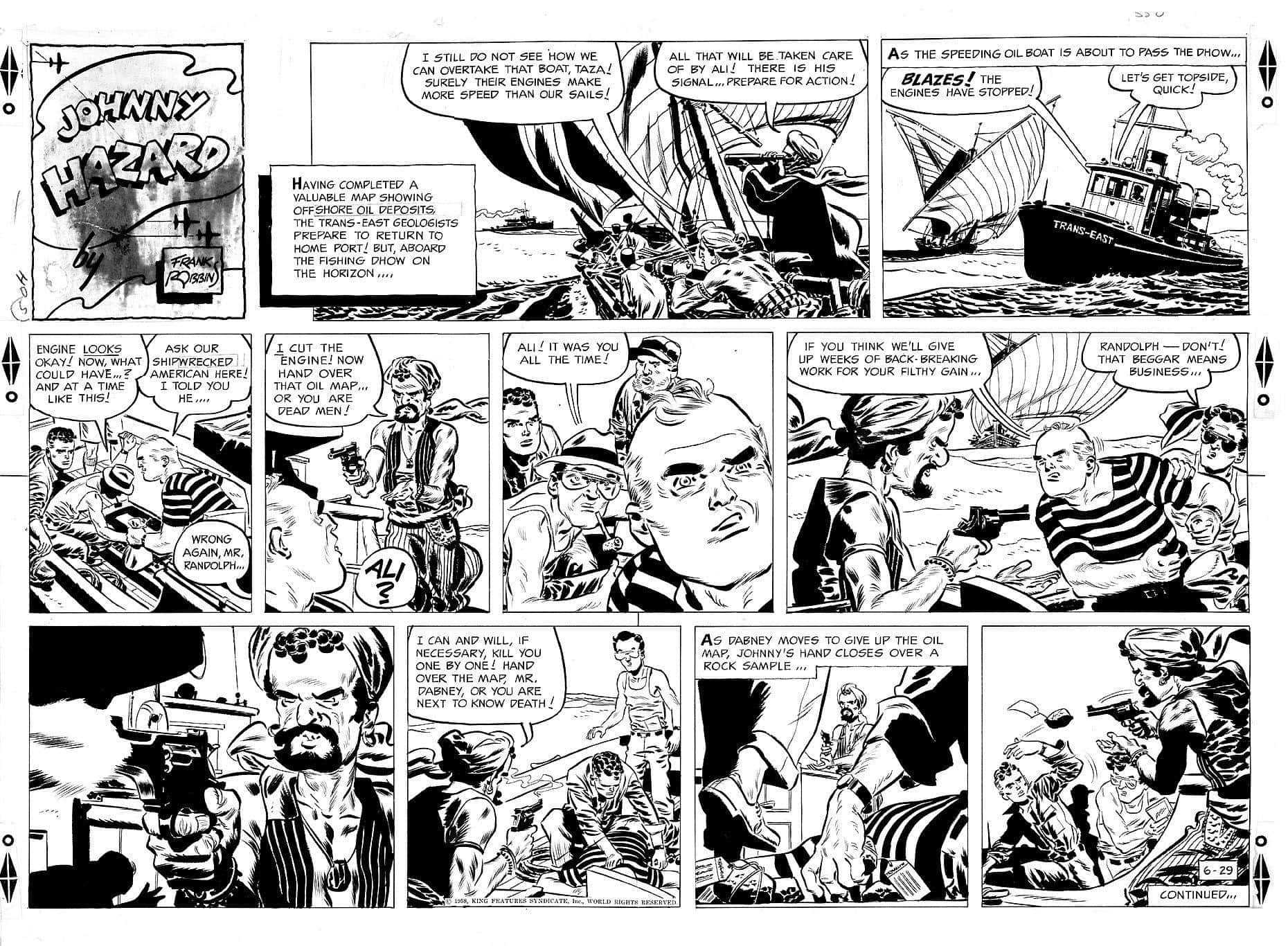 Black And White Comic 桌布 壁紙 — Johnny Hazard 喺黑白漫畫入面操控船隻，同海盜同石油賊進行高風險追逐。