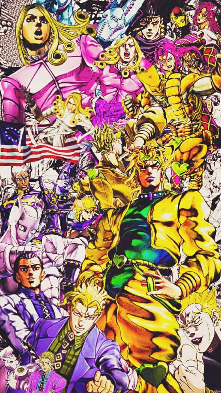JoJo的奇妙冒險動畫角色色彩繽紛的動態姿勢。