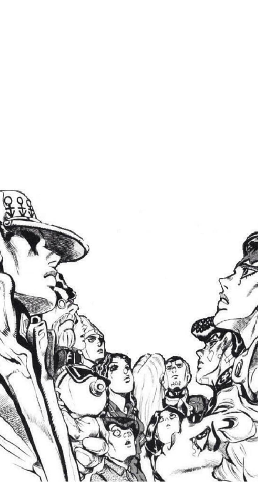 兩個動漫角色在人群注視下互相對峙。