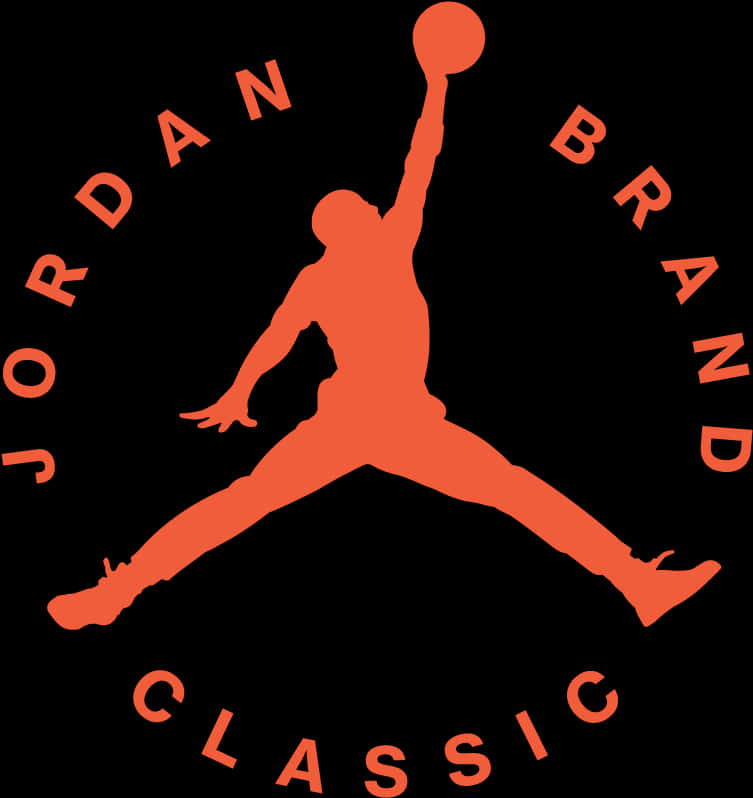 Jordan Brand經典標誌 壁紙 — 橙色剪影，一名籃球運動員在半空中灌籃，背景為黑色，並帶有「JORDAN BRAND CLASSIC」文字。