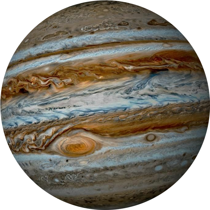 木星氣態巨行星之美.JPG 壁紙 — 木星的驚人特寫，展示橙色、棕色、白色和藍色雲層的漩渦帶，大紅斑清晰可見。