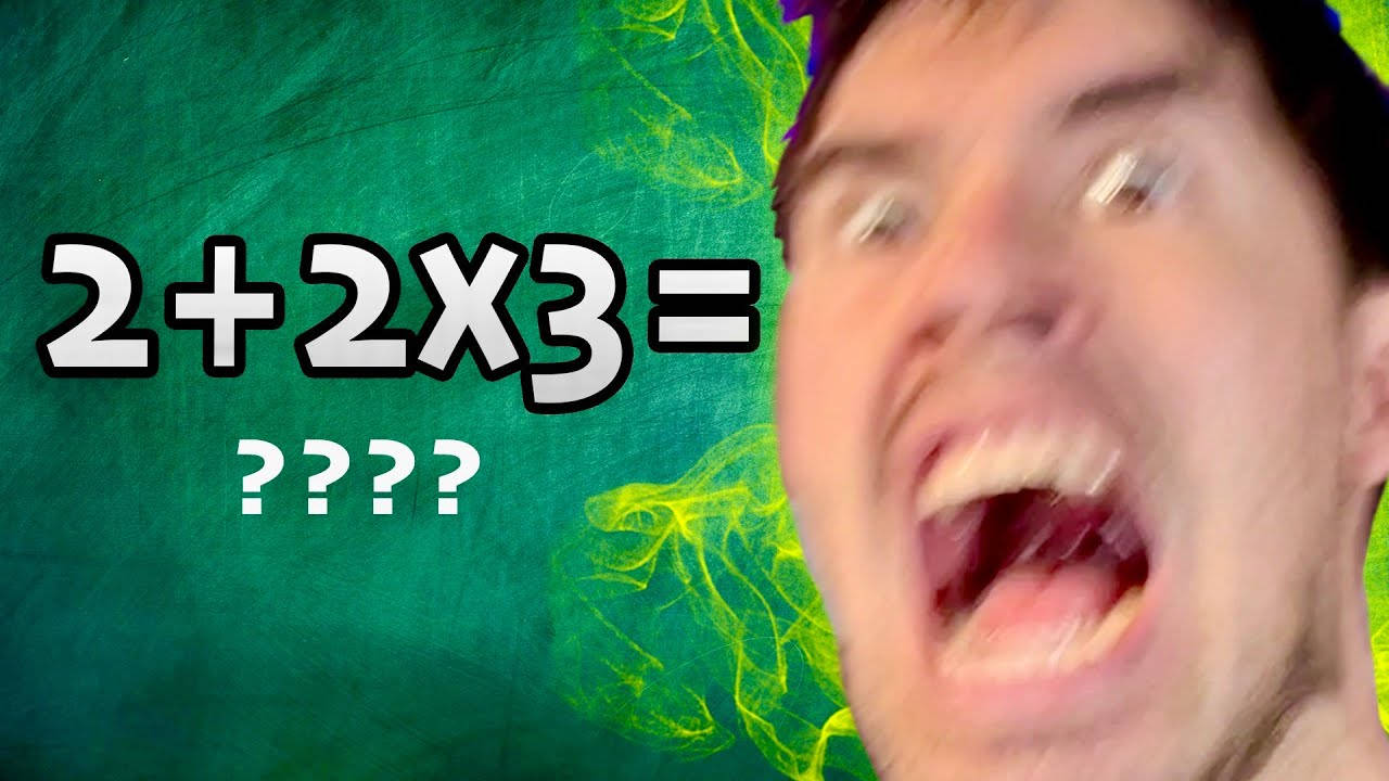 JuegaGerman 與數學 壁紙 — 一個睜大眼睛、張開嘴巴的男人在數學方程式 2+2x3= 旁邊尖叫，並帶有問號。