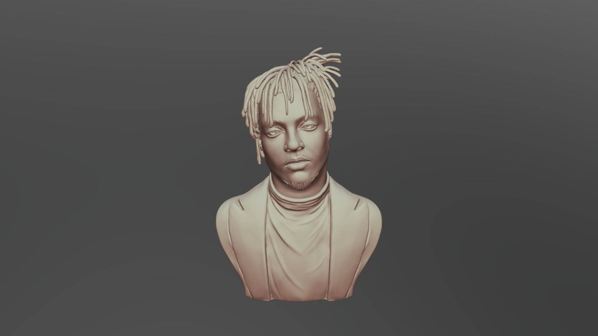 3D渲染半身像，人物留有辮子，閉著眼睛，灰色背景