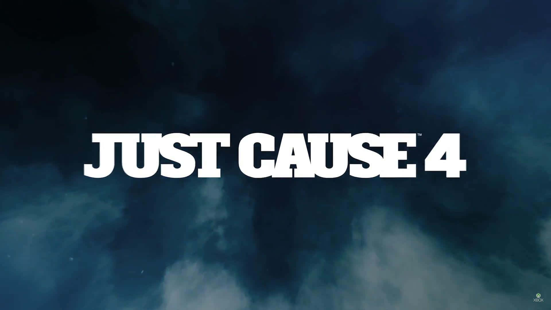 Just Cause 4：體驗爆炸性的動作與刺激冒險 壁紙 — 粗體白色「JUST CAUSE 4」文字主導了黑暗風暴的天空，伴隨著漩渦狀雲層和微弱的星光。