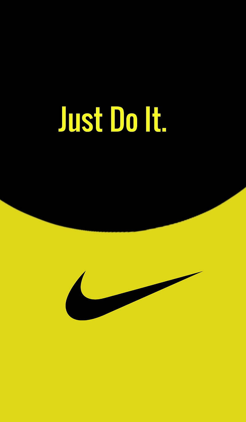 「Just Do It」耐克標誌 壁紙 — 大膽的黃色和黑色Nike牆紙， featuring 標誌性的勾號和黃色文字的 'Just Do It' 標語。