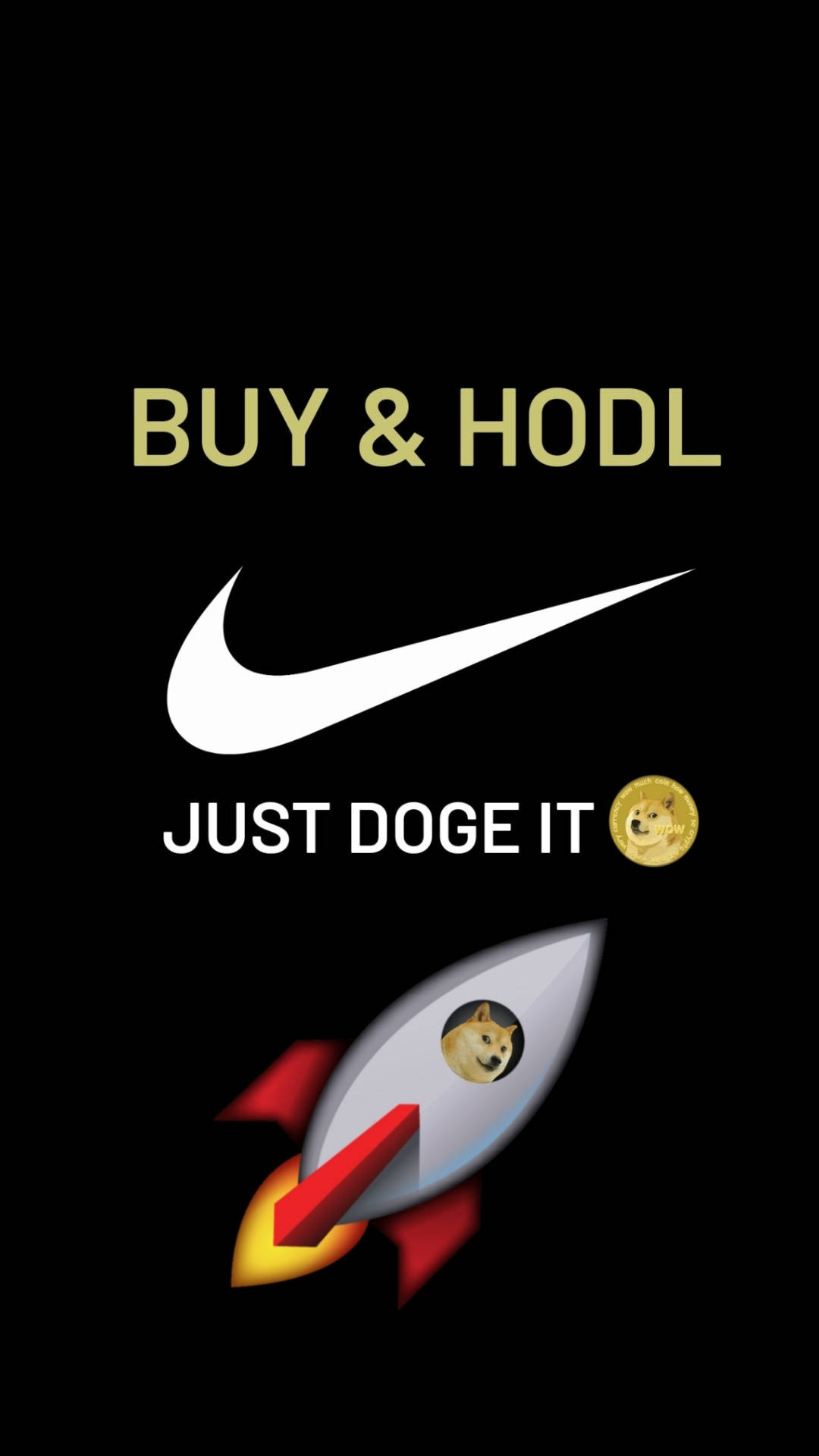 黑色背景，帶有加密貨幣標語和doge火箭迷因