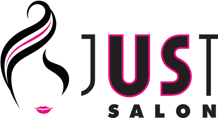 JUST SALON 標誌 壁紙 — Just Salon 嘅大膽黑色同粉紅色標誌，以風格化嘅頭髮同嘴唇為特色，襯托深色背景。