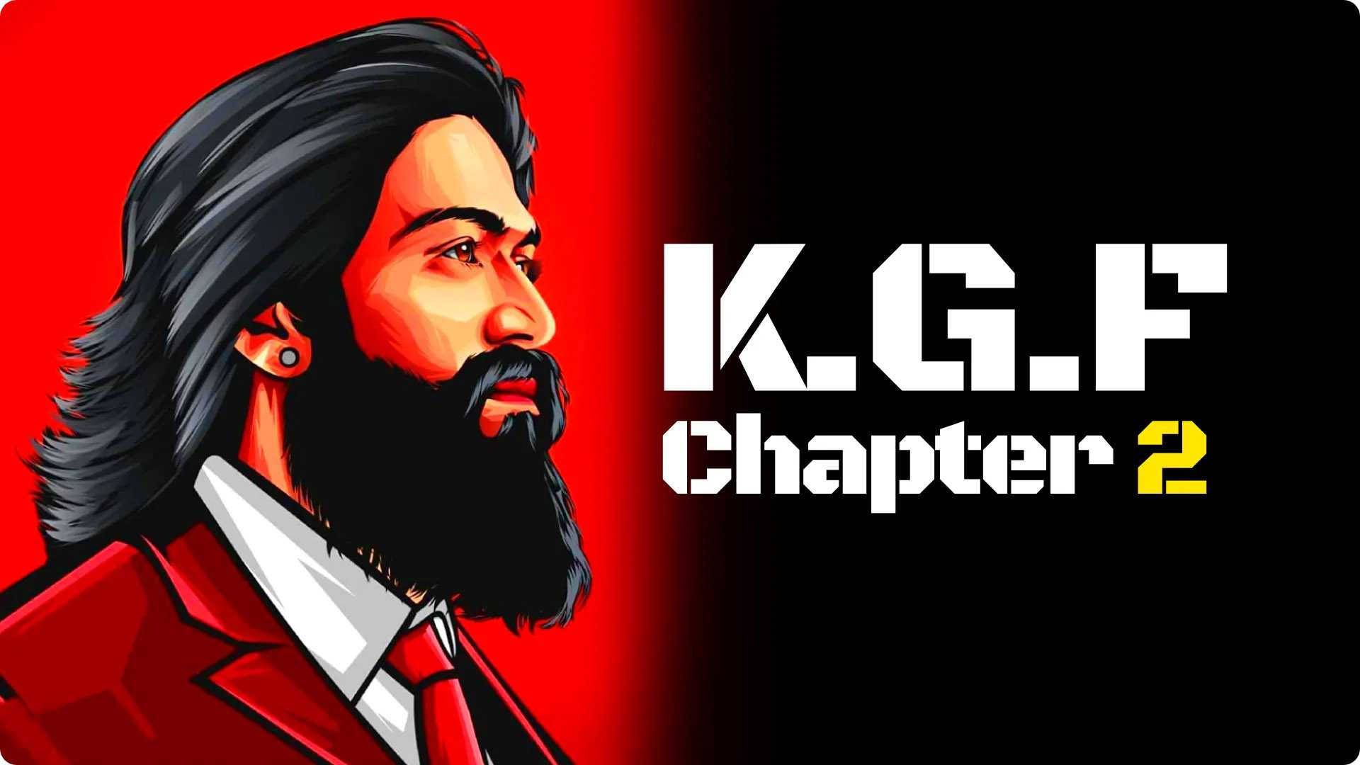 K.G.F Chapter 2的數碼藝術海報， featuring 一位鬍鬚男子穿著紅色西裝。