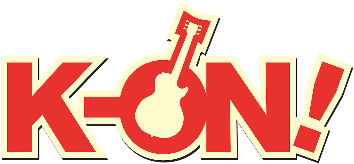 K O N 動畫標誌 壁紙 — K-ON! 的醒目紅色和奶油色標誌，字母 O 內有結他剪影。