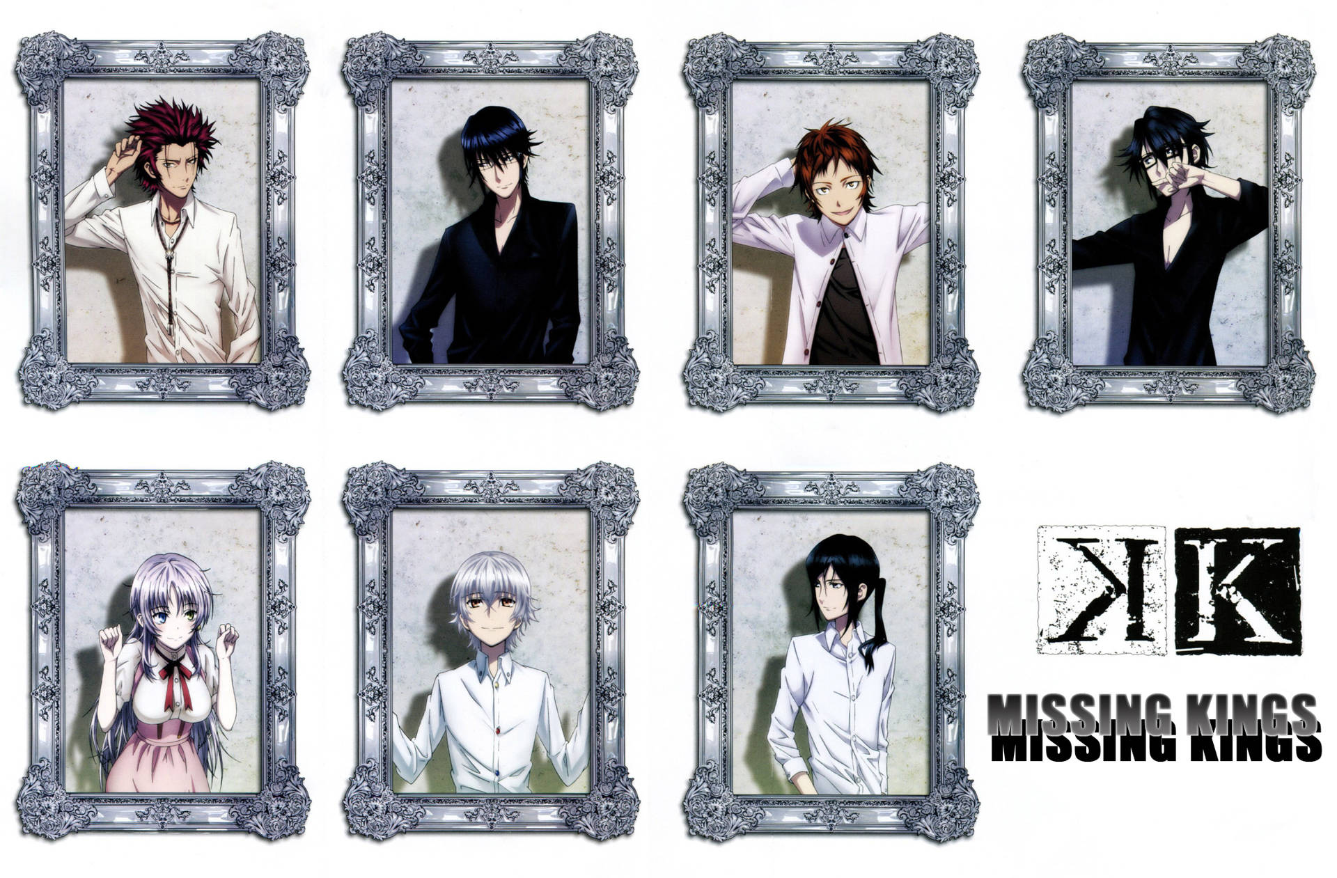 六個動漫角色肖像在銀色相框中，帶有「Missing Kings」標誌。