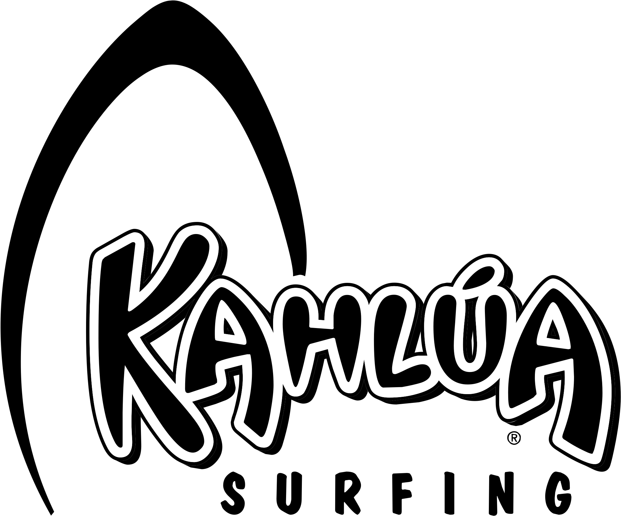 Kahlua衝浪標誌 壁紙 — 在純黑色背景上，以風格化字體呈現的醒目白色 Kahlua 標誌。
